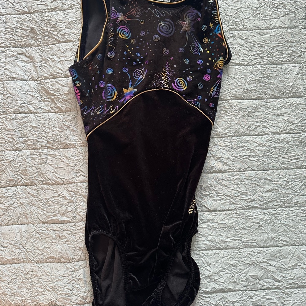 Black and Multicolor women’s gymnastics leotard